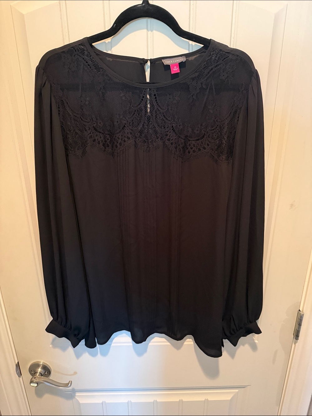 Vince Camuto Black Lace Yoke Long Sleeve Blouse